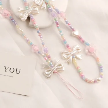 Creative Crystal Bowknot Pearl Beaded Mobile Phone Straps for Women Phone Case Key Chain Bag Pendant Decoration Accessories 5