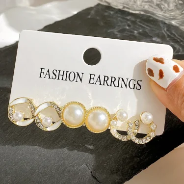 LATS Bow Fishtail Pearl Moon Earrings for Women Popular Gold Color Crystal Earrings Set Fashion Jewelry Accessories Gifts 4