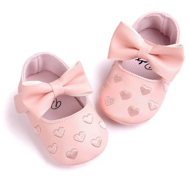 Meckior Baby Shoes Classic Dress Cute Bow-knot Heart Anti-slip Soft Sole First Walkers Infant Baby Girls Toddler Shoes 0-18m 4