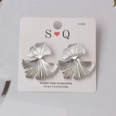 Simple Silver Color Metal Big Plant Ginkgo Leaf Earrings for Women Fashion Statement Stud Earring Jewelry Gift Pendiente 5