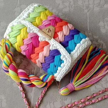 Lady Shoulder Bag Handmade Crochet Bag Woven Bag Fabric Strip Luxury Designer Handbag Purses for Women Tote Bags 5