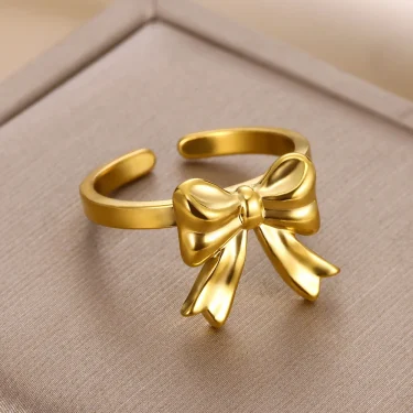 Gold Color Bow Tie Rings For Women Stainless Steel Fashion Opening Finger Jewelry Ring Cute Aesthetic Bijoux Wedding Gift Bague 4