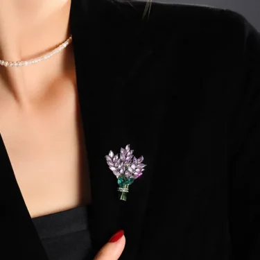 Exquisite Purple Lavender Brooch Women's Brooches Crystal Rhinestone Bouquet Pins Clothing Coat Luxury Jewelry Girl Gift 3