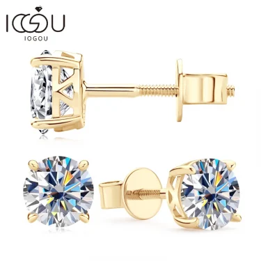 IOGOU 14k Gold Earrings Real 6mm Moissanite Diamond Stud Earrings for Men Women 10K Yellow Gold Screw Back Earrings Fine Jewelry 1