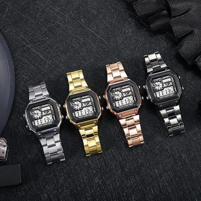 Digital Watch Men's Watch Stainless Steel Strap Countdown Sport Watches Waterproof Led Electronic Wristwatch for Men Gift 4