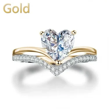 Delicate Silver Color White Zircon Stones Heart Rings for Women Fashion Bridal Engagement Wedding Ring Set Jewelry Gift 4