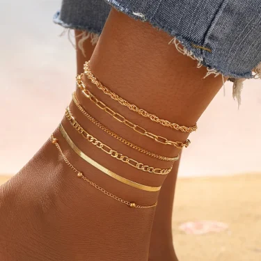 7pc/set Bohemian Rice Beads Starfish Pendant Anklet Set Fashion Summer Beach Sea Shell Multilayer Ankle Bracelet On Foot Jewelry 3