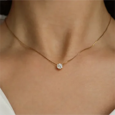 Gold Plated Stainless Steel Dainty Minimalist Zircon Charm Anti Tarnish Chain Round Clear Cz Stone Necklace for Women Jewelry 1
