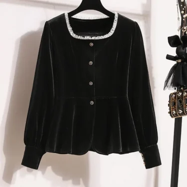 OCEANLOVE Velvet Shirts&blouses Women Tops Autumn Winter Korean Fashion Blusas Mujer Vintage Elegant Ruffles Sweet Camisas 3