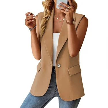 2024 Spring/Summer New Polo Collar Suit Vest Women's Style Commuter Sleeveless Cardigan Tank Top Women 3