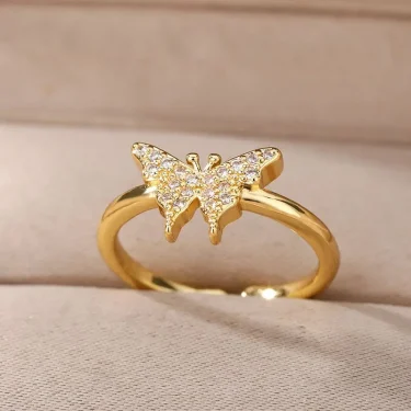 Bee Butterfly Ring For Women Open Adjustable Stainless Steel Cubic Zirconia Moon Heart Finger Ring Elegant Birthday Jewelry 4