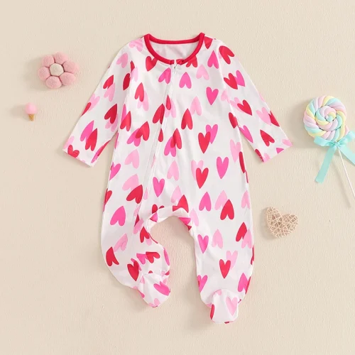 ma&baby 0-12M Newborn Infant Baby Boy Girl Jumpsuit Heart Print Long Sleeve Zipper Romper Fall Spring Clothing 1