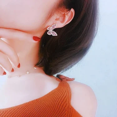 2023 New Butterfly Zircon Earrings Women's Korean Luxury Jewelry Literary Style Earrings Net Red Temperament Simple New Earrings 4