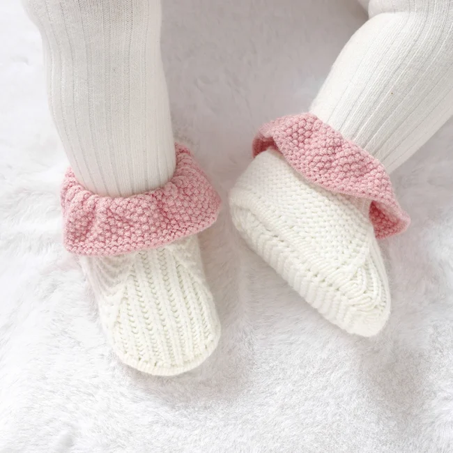Newborn Baby Shoes Knitted Infant Boy Girl Footwear 0-18M Fashion Patchwork Ruffles Children Bed Walk Boots Warm Shallow Autumn 6