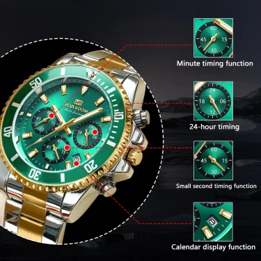 Multifunctional Mens Quartz Watch Luxury Water Night Glow Business Style Diver Series Stainless Steel Leisure Fashion Wristwatch 3