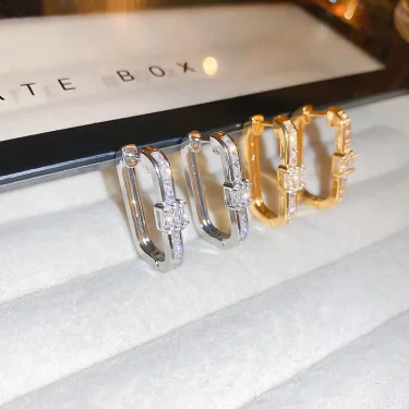 Korean Fashion New Zircon Geometry Earrings for Women Hot Exquisite Statement Earrings Luxury Jewelry Accessories Wholesale 2