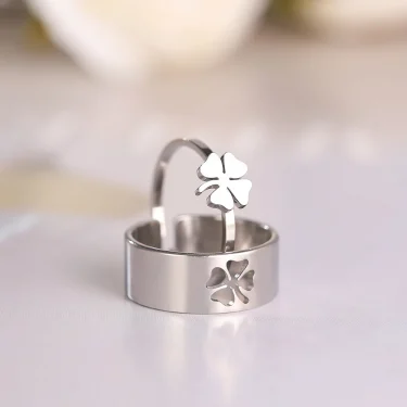 Stainless Steel Rings Trendy Vintage Clover Fashion Adjustable Couple Ring For Women Jewelry Wedding Eachother Gifts 2Pcs/set 4