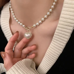 Elegant Pearl Necklace For Women Heart Pendant Necklaces Luxury Imitation Pearls Chain Necklaces Korean Jewelry Girls Gifts 1