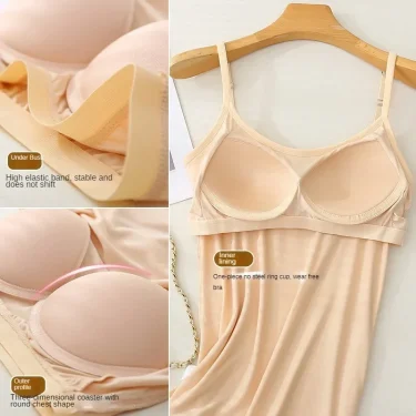 M-3XL For 35-85kg Modal Plus Size Camisole Tank Top With Fixed Cup Women's Chest Padded Outer Wear Bottoming Underwear Wear-Free 5