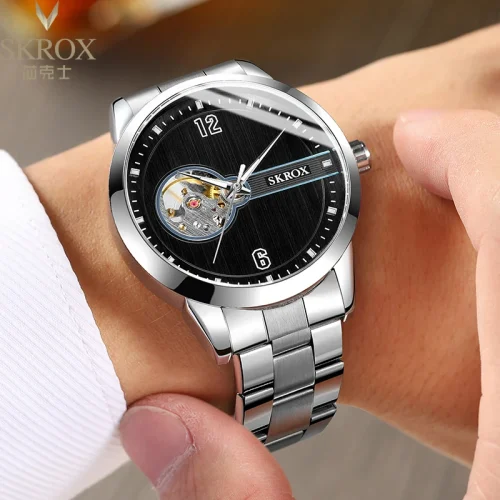 SKROX Original Luxury Brand Waterproof Tourbillon Automatic Clock Steel Skeleton Mechanical Man Watch Business Male Wristwatches 1