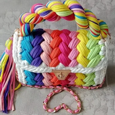 Lady Shoulder Bag Handmade Crochet Bag Woven Bag Fabric Strip Luxury Designer Handbag Purses for Women Tote Bags 3