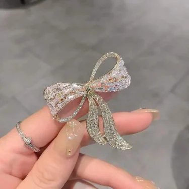 Bow Tie Zircon Rhinestone Brooch Female Simple Personality Fashion Pin Suit Anti-light Corsage 6