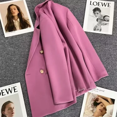 Women's Elegant Metal Buckle White Suit Jacket Casual Office lady Blazer High-end Feel Western-style Clothes Spring Autumn 6