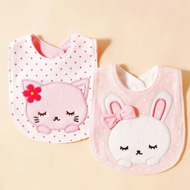 2pcs baby bib cover up, soft cotton adjustable bib with U-shaped lace, newborn feeding bib, baby saliva towel 1