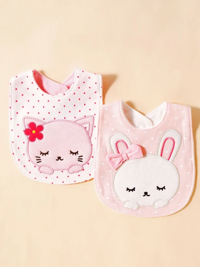 2pcs baby bib cover up, soft cotton adjustable bib with U-shaped lace, newborn feeding bib, baby saliva towel 1