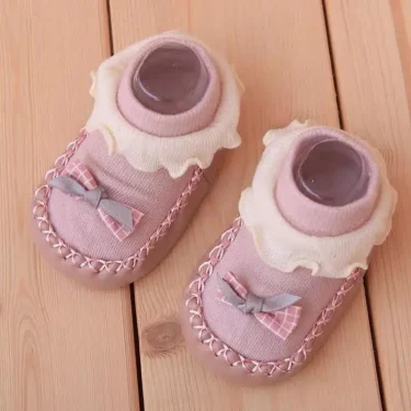Autumn Winter Models of Newborn Baby Toddler Shoes Socks Cotton Baby Girl Socks Cartoon Bow Non-slip Children Shoes and Socks 5