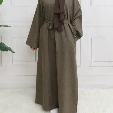 Modest Closed Plain Long Sleeve Abaya Without Hijab With Belt Basic Islamic Eid Clothes Dress 5