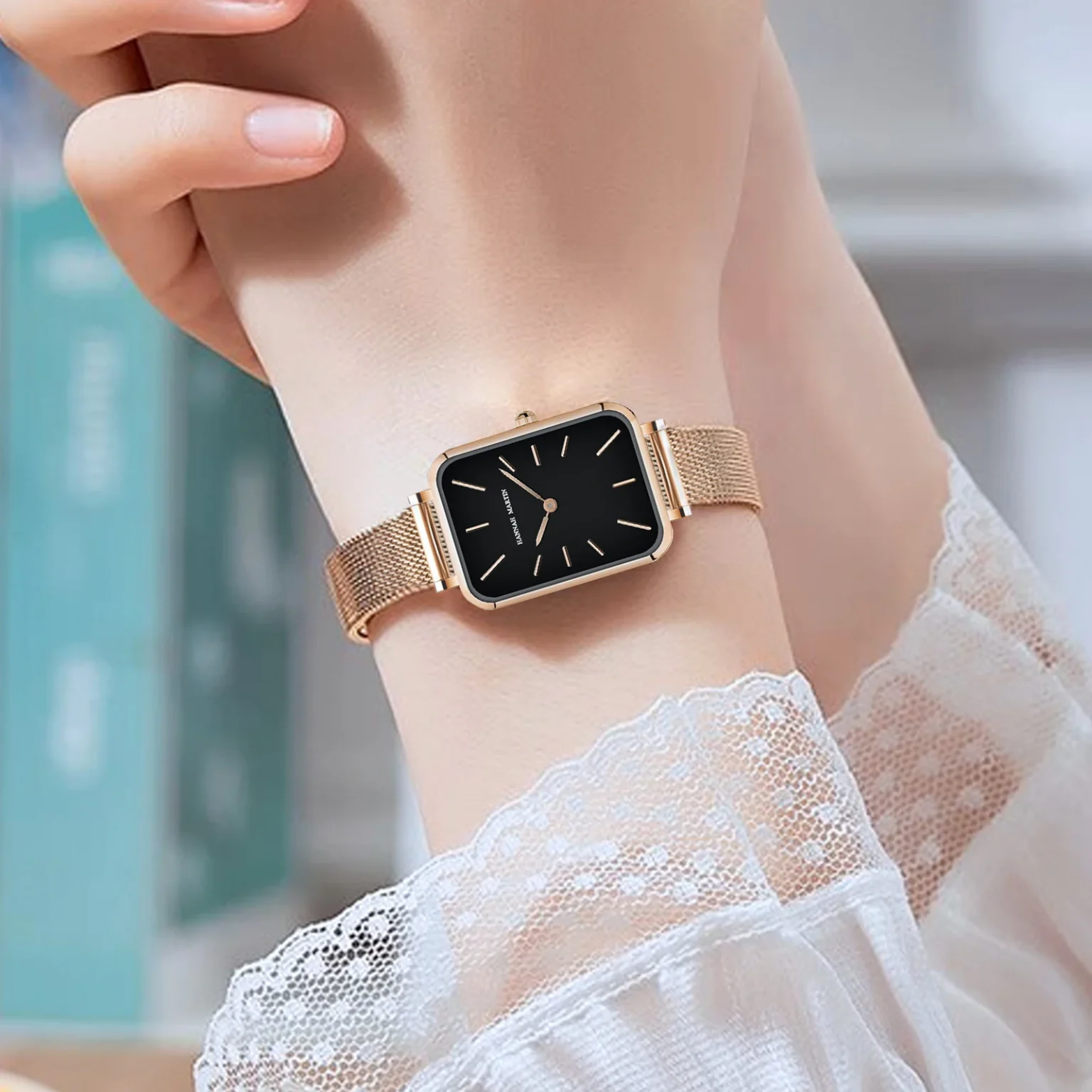 Rectangle Ultrathin Nordic Simple Style Japan Quartz Movement Fashion Stainless Steel Mesh Silvery Bracelet Belt Ladies Watches 6