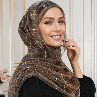 Lurex Glitter Gold Scarf Women Muslim Shimmer Hijab Solid Color Headscarf Shiny Shawls Islamic Pashmina Bandana Foulard femme 2