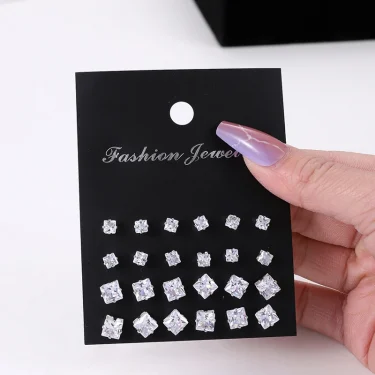 12 Pair/Lot White Shiny Wedding Stud Earrings Set for Women Men Crystal Jewelry Accessories Oorbellen Jewelry Earrings 2