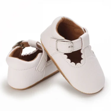 Baby Girl White Baptism Shoes Infant Toddler Bowknot Non-slip Rubber Soft-Sole Flat PU First Walker Newborn Bow Decor Mary Janes 4