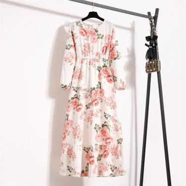 Women Floral Printed Maxi Dresses Spring Summer Casual O Neck Full Sleeve High Waist A Line Boho Beach Party Long Dress Vestidos 4