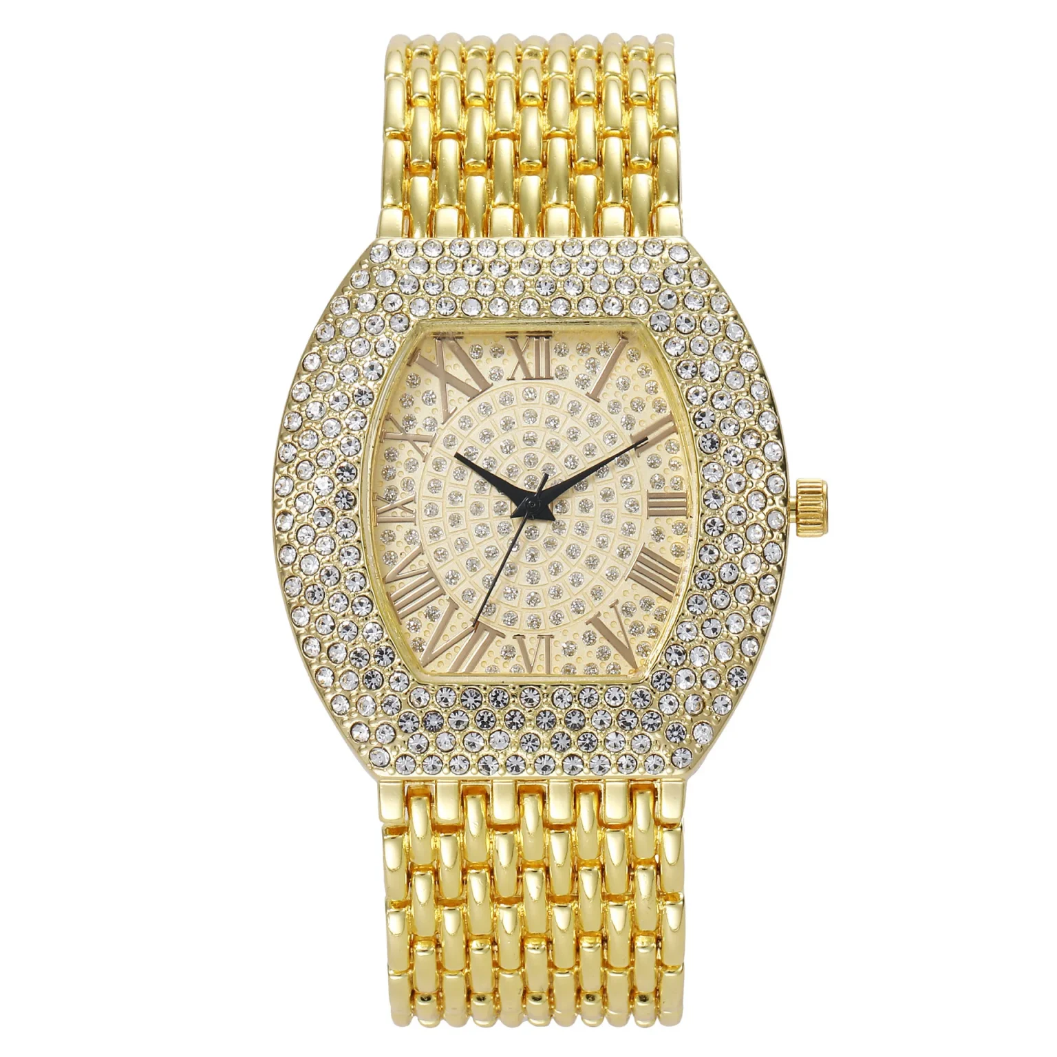 UTHAI H64 Women's Full Diamond Watch Temperament Gold Steel Band Barrel shaped Full Sky Star Vintage Fashion Quartz Wristwatches 4