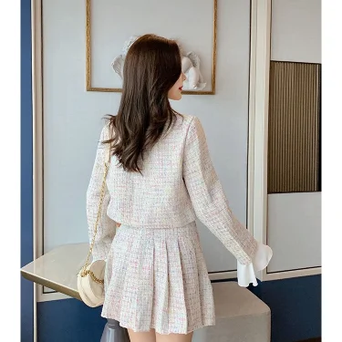 New 2024 High Quality Women Autumn Winter 3 Piece Sets Lady Fashion Elegant Slim Coat Skirt Shirt three-piece Suit Tweed Sets 4