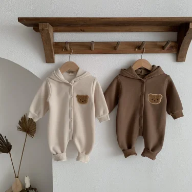 Ready Stock Newborn Baby Clothes Winter Baby Jumpsuit Bear Cute Hooded Baby Bodysuit Warm 0-2 Years Old 3