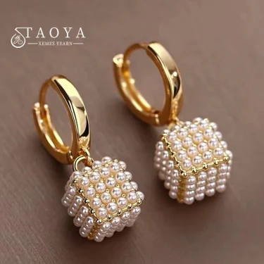 Premium Pearl Stereoscopic Square Pendant Earrings 2025 New Fashion Jewelry For Women‘s Eardrop party Girl’s Luxury Accessories 1