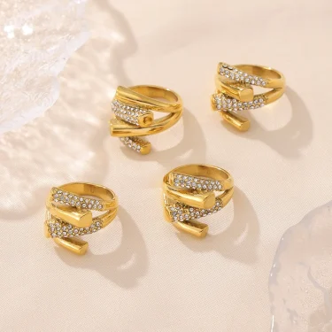 Y Shape Designer Chic Stainless Steel Rings For Women White CZ Gold Plated Finger Ring Charm Waterproof Jewelry Gift 4