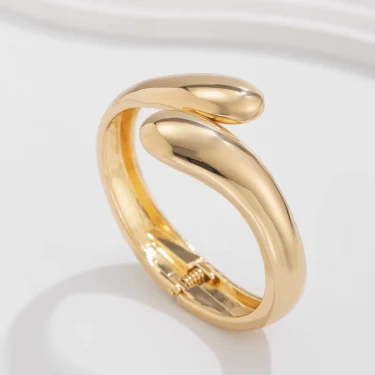 DIEZI Hip Hop Pearl Wide Cuff Bangles Punk Fashion Gold Silver Color Geometric Spring Bangles For Women Bracelet Men Jewelry 5