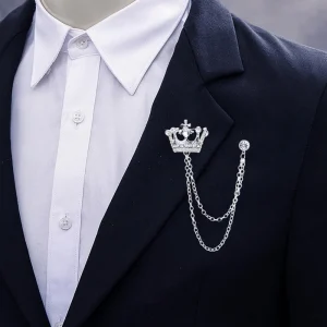 Crown Brooch Korean British Style Chain Crown Brooch Suit Tassel Chain Lapel Pin Badge Retro Men Accessories Wedding Banquet 1