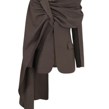 EAM Coffee Irregular Scarf Elegant Blazer Women New Lapel Long Sleeve Loose Fit Jacket Fashion Tide Spring Autumn 1DZ0018 2