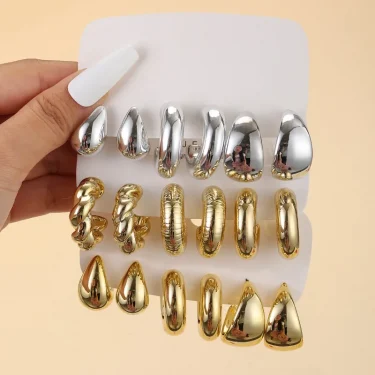 6 Pieces of Retro Smooth Water Droplet C-shaped Earring Set for Women, Geometric Gold Circular Earrings, Earrings, Jewelry Gifts 6
