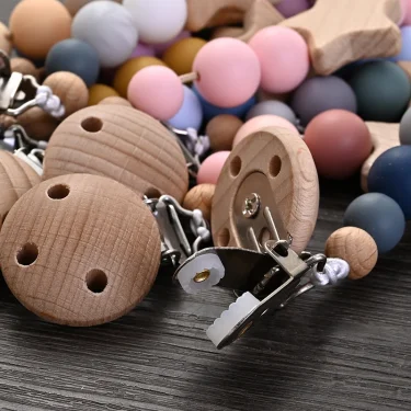 Baby Pacifier Chain Clips Wood Pentagram Teether Silicone Round Beads Teething Chain For Baby Care Soother Chew Toys Shower Gift 4