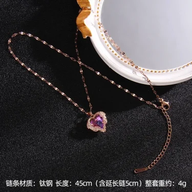 Luxury Colorful Crystal Ocean Heart Pendant Necklace For Women Korean Fashion Stainless Steel Neck Chain Female Wedding Jewelry 6
