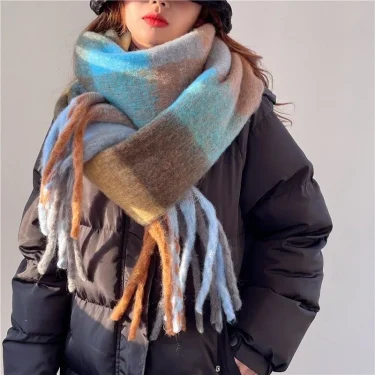 2025 Winter Thick Warm Scarf Women Cashmere Shawl and Wraps Pashmina Neckerchief Bufanda Female Rainbow Hairy Tessel Echarpe New 5