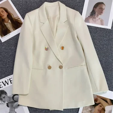 Solid Casual Coat Metal Buckle Small Suit Jacket Women Clothing Summer Double Breasted Office Lady Elegant Blazers Thin Autumn 6