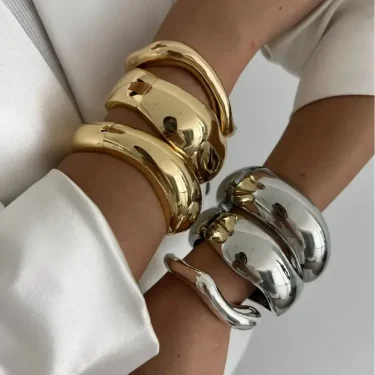 Wide Cuff Bangles Punk Gold Silver Color Geometric Metal Large Bangles for Women Bracelets Men Exaggerated Luxury Jewelry 1